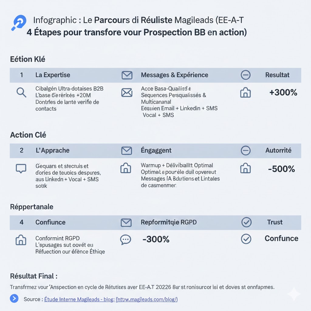 Le Parcours de Réussite Magileads : 4 Étapes pour transformer votre Prospection B2B en actions concrètes (E-E-A-T)