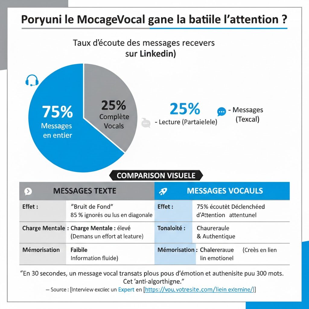 Infographie : Pourquoi les messages vocaux LinkedIn gagent (Visuel suggéré)
